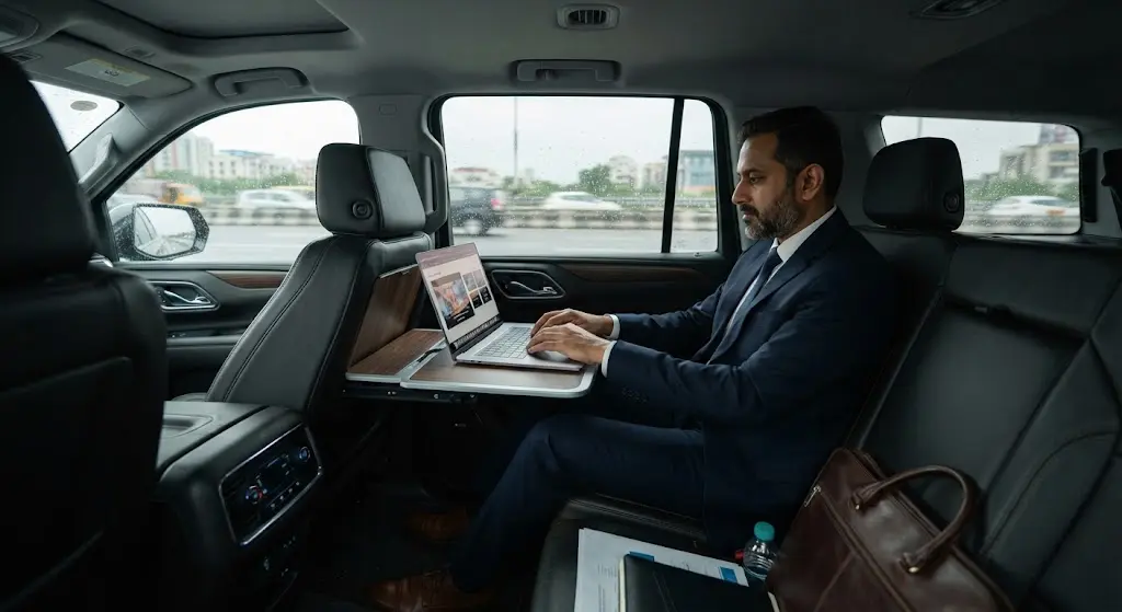 Luxury interior of executive business transportation vehicle in Houston