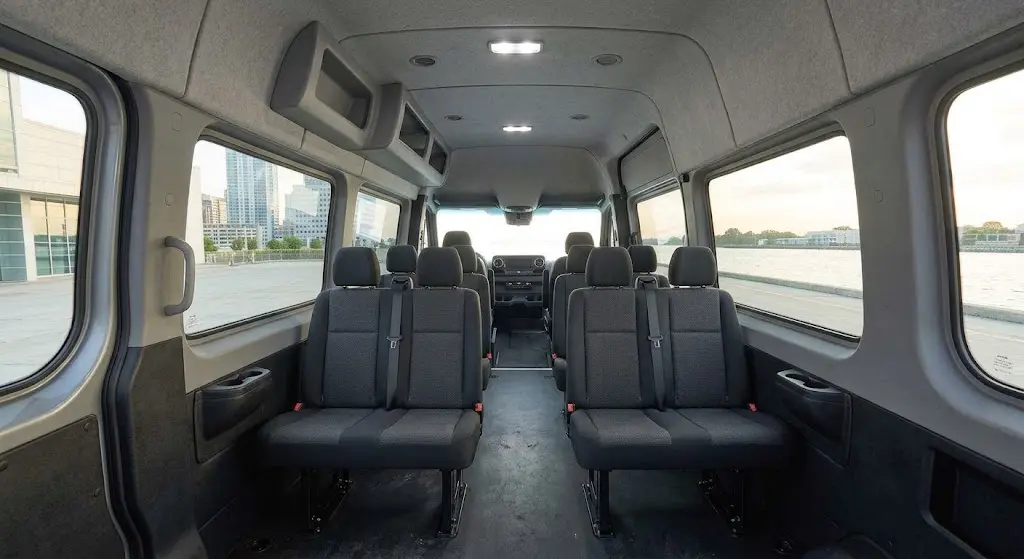 Executive Sprinter interior for group cruise transfer to Galveston port
