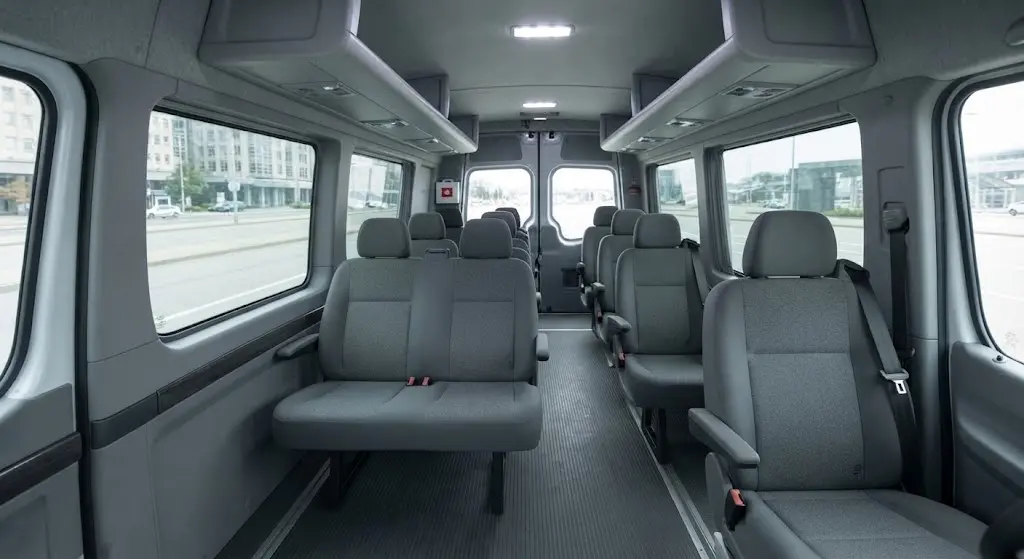 Clean interior seating of galveston shuttle fleet vehicle