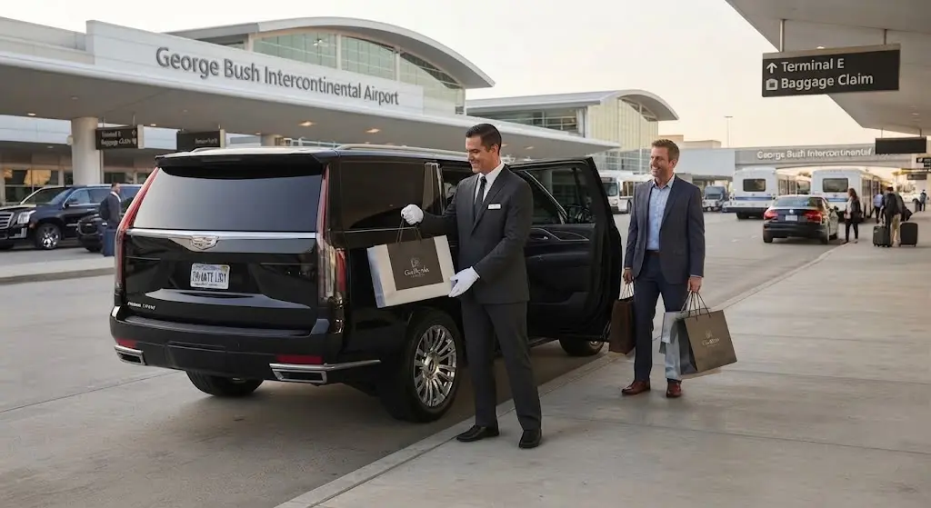 Airport transfer vehicle staging for galleria houston transportation