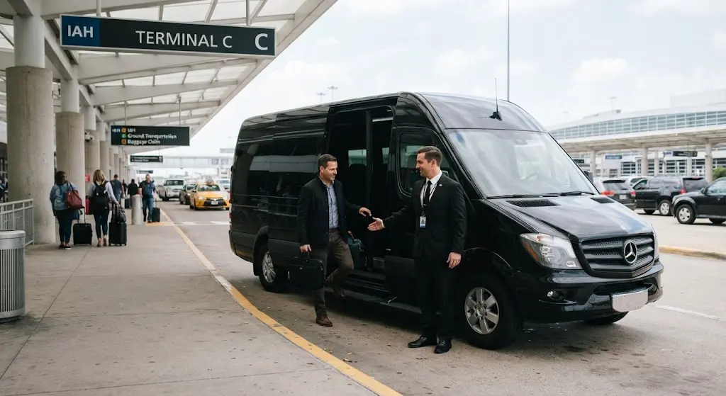 Airport transfer vehicle staging for nrg stadium transportation