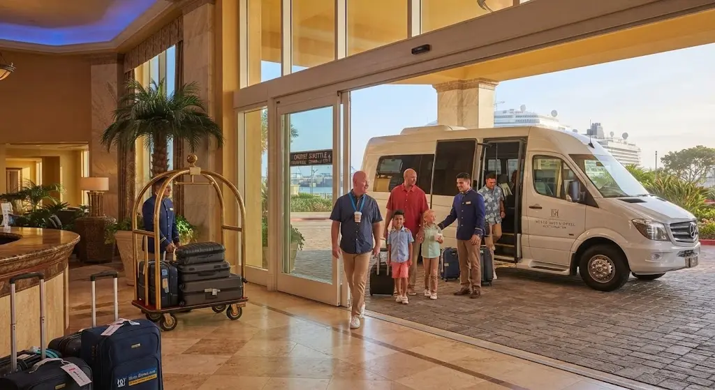 pre cruise hotels galveston guest boarding morning shuttle transfer